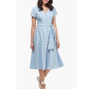 Light Blue Button-Down Midi Dress